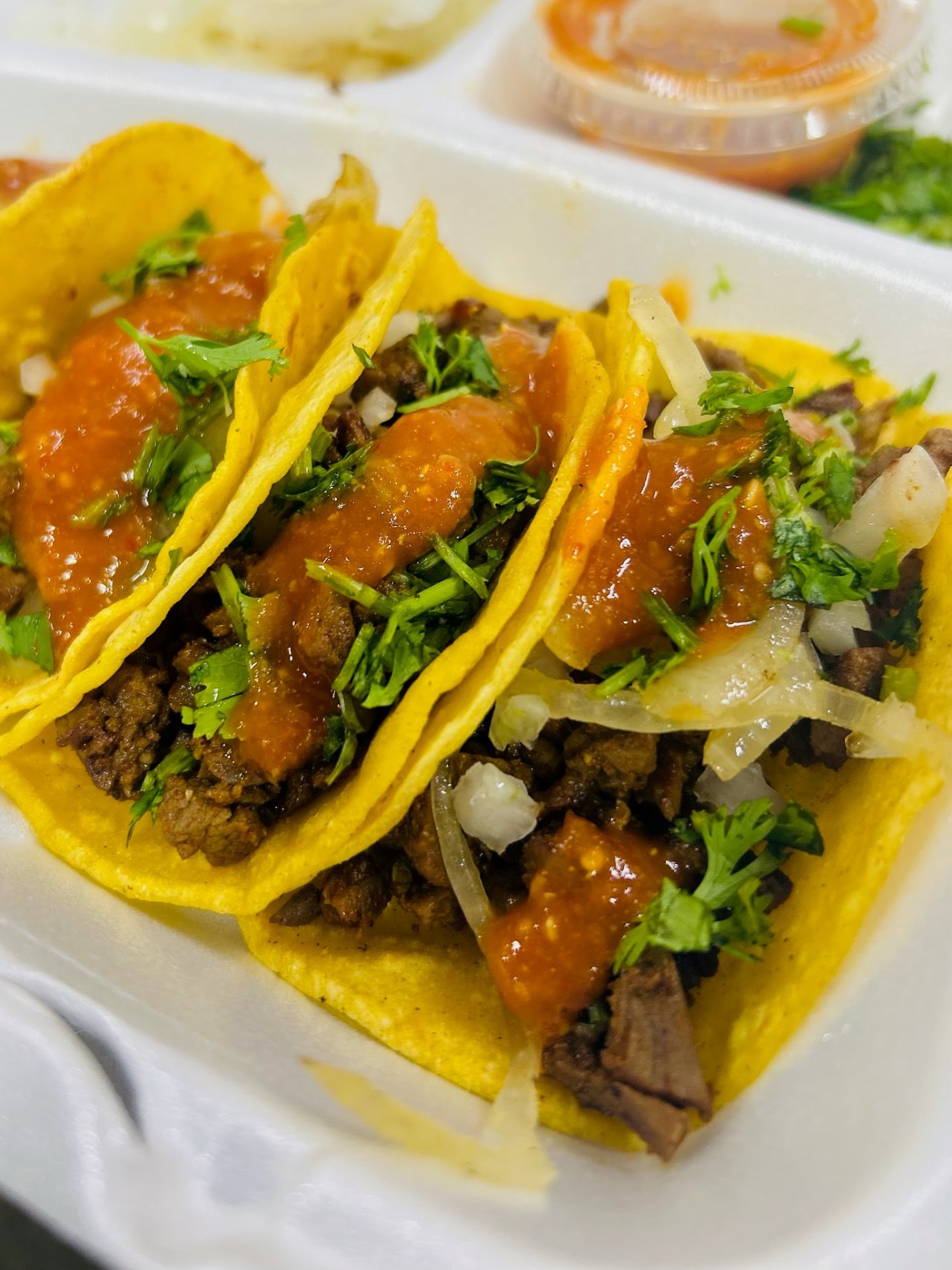 Tacos de asada with salsa and cilantro